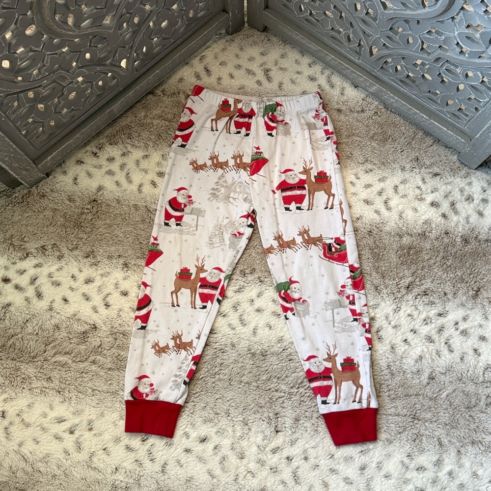 Pottery Barn Kids pajama pants 4T Santa reindeer Christmas holiday party winter